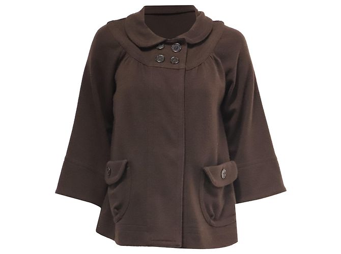 Marc Jacobs Peter Pan Collar Short Jacket in Brown Wool