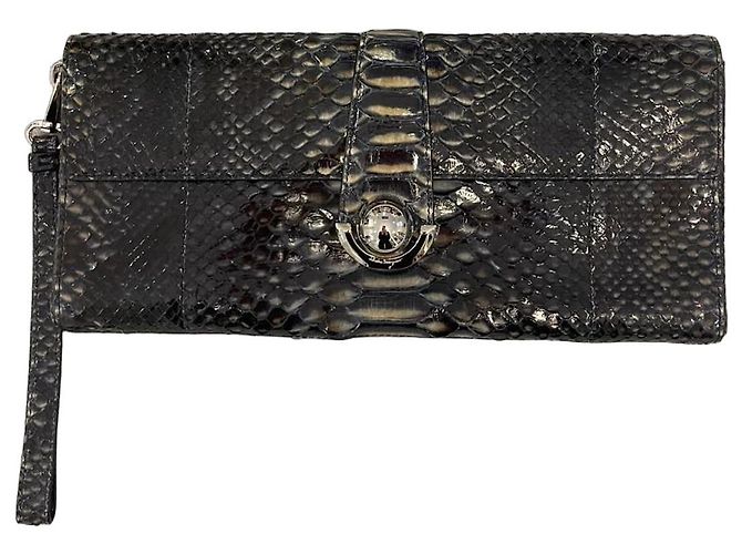 Salvatore Ferragamo Pythonleder Clutch Schwarz