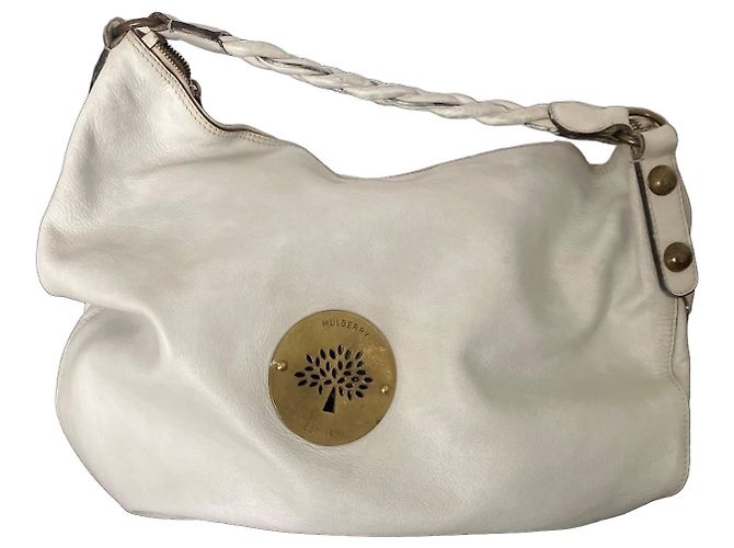 Mulberry Bolsa de mão em couro branco com alça trançada