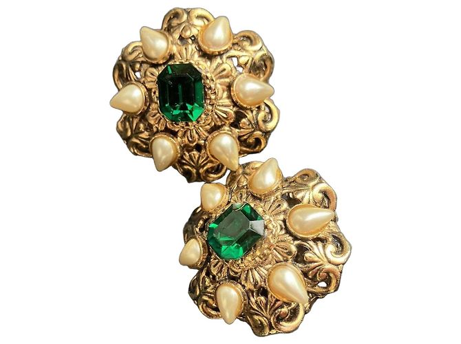 Autre Marque Dominique Denaive orecchini a clip in oro e perle