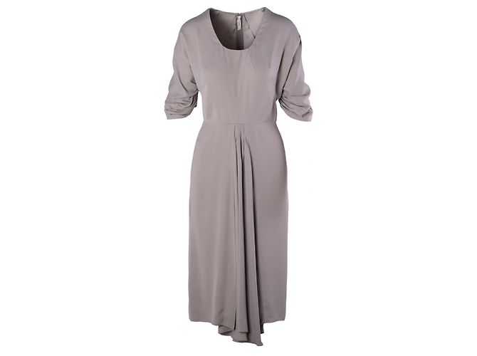 Prada Graues Midi-Kleid mit gerafften Ärmeln und Drapierung