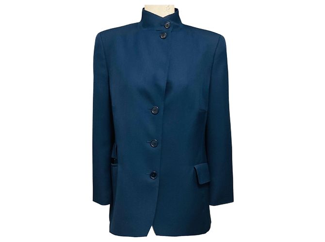 Akris Punto Navy Blue Tailored Button Front Wool Jacket
