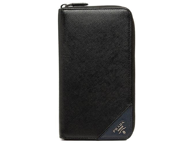 Black Prada Saffiano Zip Around Long Wallet