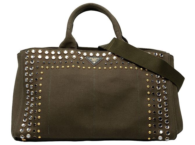 Green Prada Large Canvas Canapa Bijoux Satchel