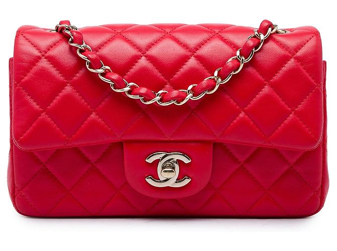 Borsa a tracolla Chanel Mini Rectangular Classic in pelle di agnello rossa con patta singola