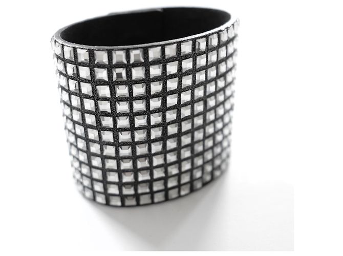 Balmain Bracciale Cuff in Pelle e Cristalli