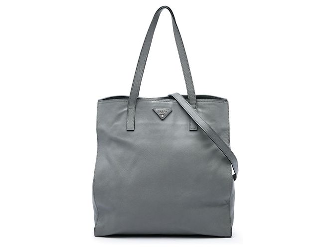 Bolsa Tote Satchel Prada Medium Saffiano Cinza