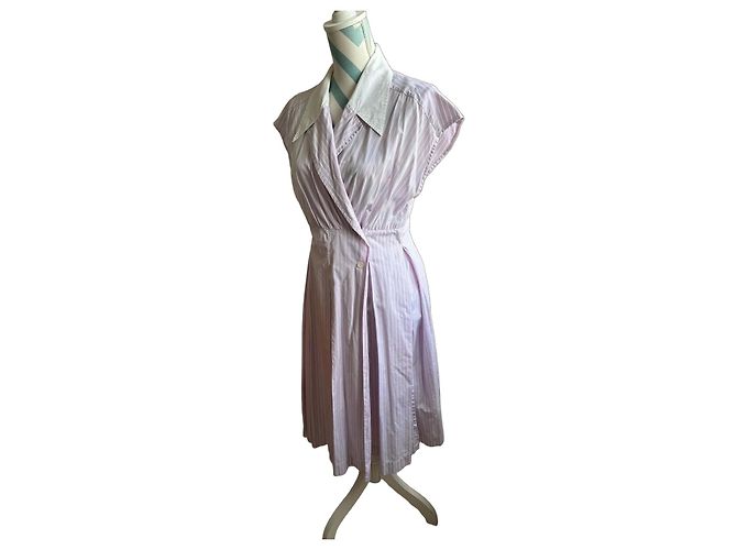 Chanel Abito camicia in cotone a righe viola e bianco