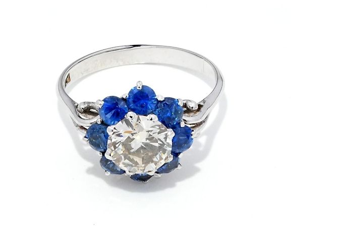 Autre Marque Platinring Altschliff Diamant Saphir