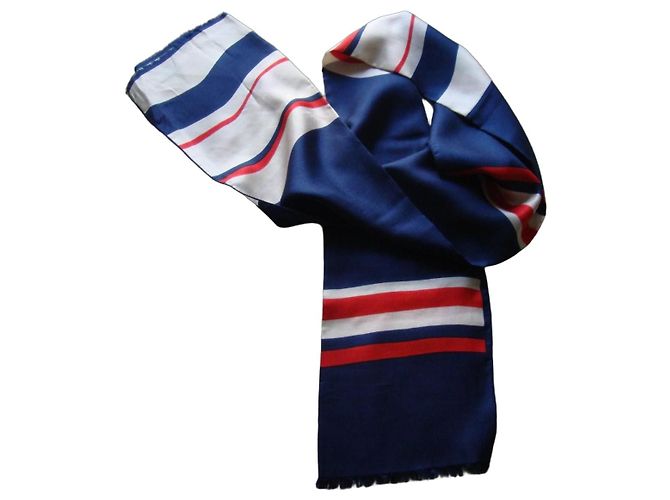 Hermès Sciarpa in Seta a Righe Blu, Bianco, Rosso