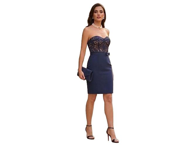Sandro trägerloses Kleid aus dunkelblauer Spitze