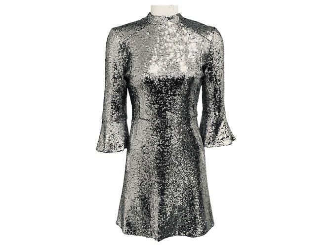 Autre Marque HVN Ashley Sequined Mini Dress Metallic Silver