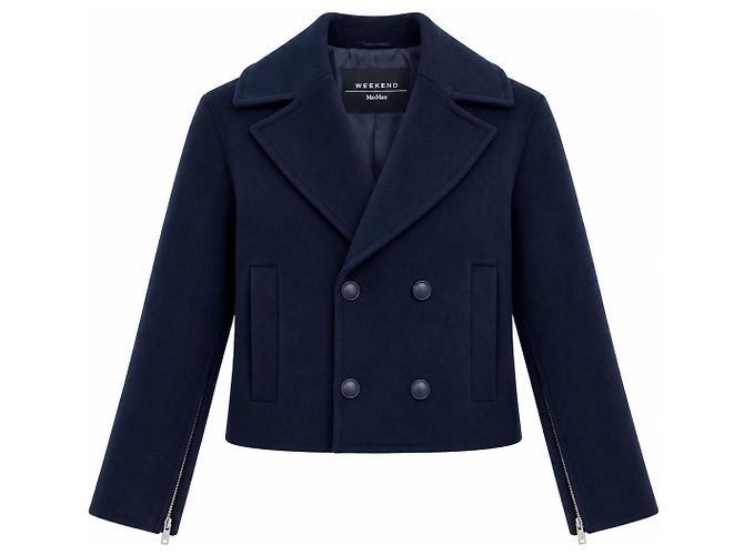 Weekend Max Mara Navy Blue Cropped Wool Jacket