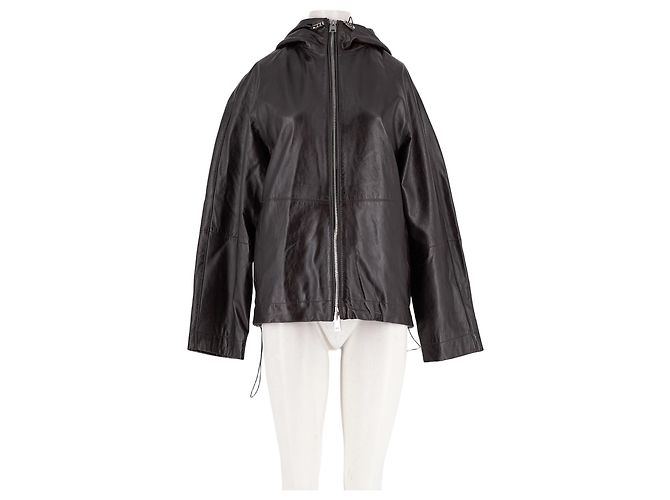 Mango Schwarze Lederjacke mit Kapuze