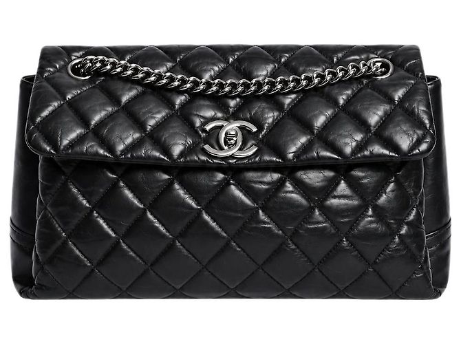 Chanel Bolsa flap Lady Pearly em couro de bezerro acolchoado preto 2012