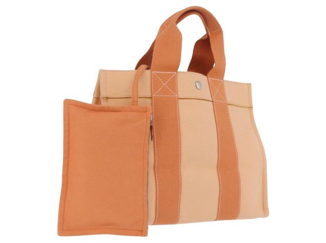 Hermès HERMES Coquillage PM Hand Bag Canvas Orange Silver