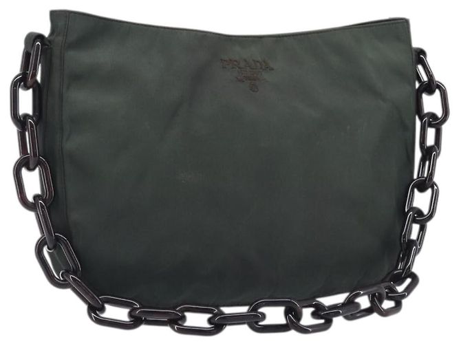 PRADA Chain Shoulder Bag Nylon Green