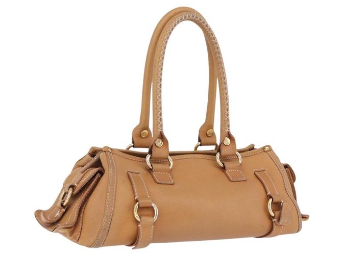 Céline CELINE Bolsa de mão em couro bege tom dourado