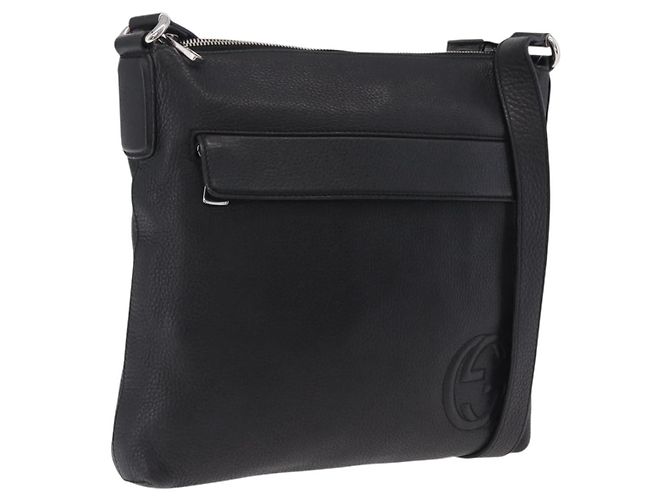 GUCCI Interlocking Shoulder Bag Leather Black Silver 322059