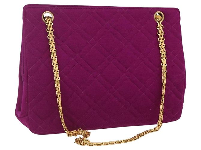 CHANEL Bolsa de Ombro Matelassé com corrente em algodão roxo e CC dourado