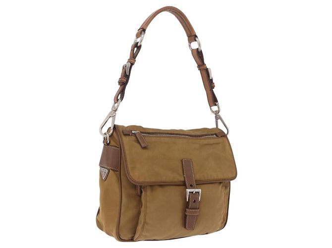 PRADA Shoulder Bag Nylon Brown Silver