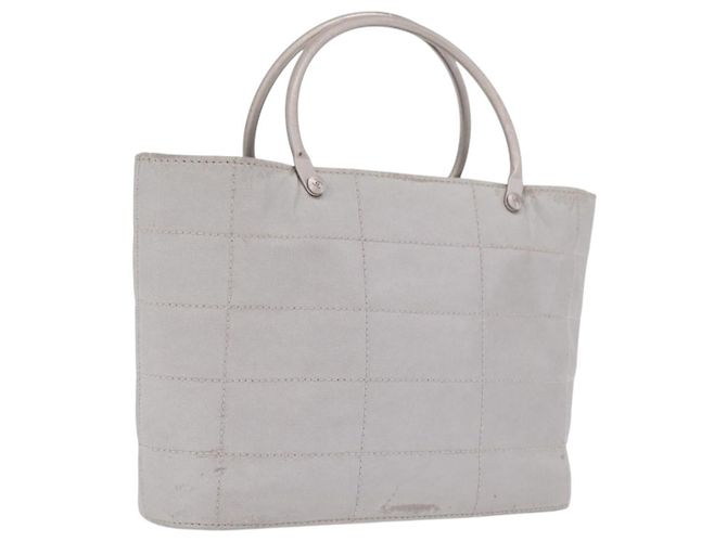 CHANEL Choco Bar Hand Bag Nylon Gray Silver CC