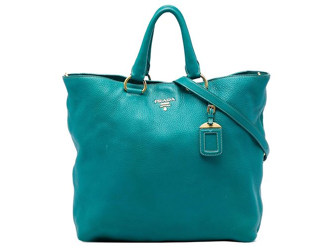 Sac cabas convertible ouvert Prada Blue Vitello Daino