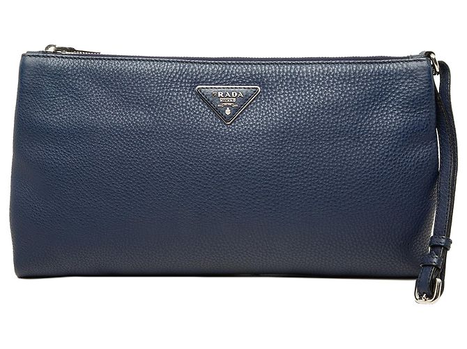 Prada Blue Vitello Daino Clutch