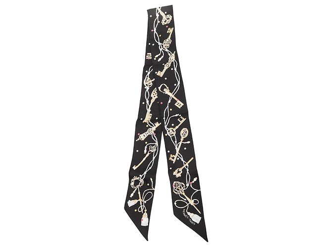 Twilly in seta Hermès Black Les Cles a Pois