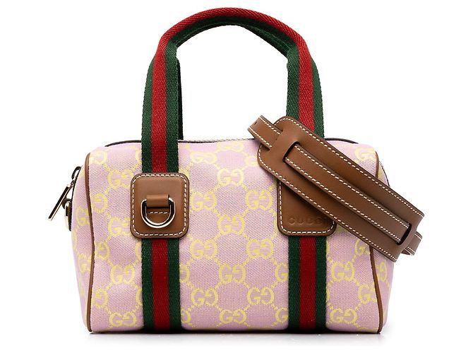 Borsa Boston Gucci Mini GG Canvas Web Rosa