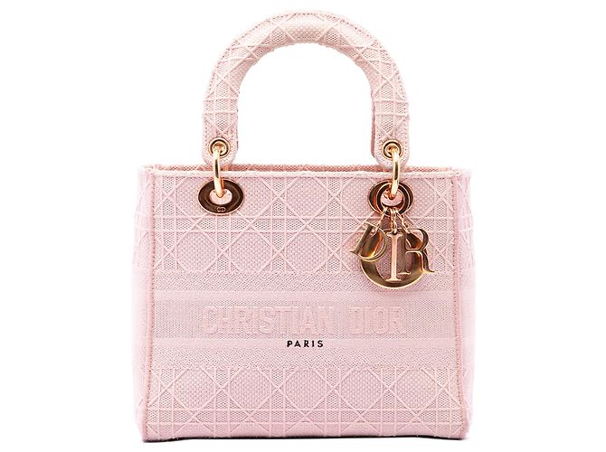 Dior Pink Medium Embroidered Canvas Cannage Lady D Lite