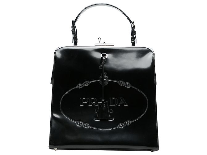Sac à main Prada Black Spazzolato Logo Frame