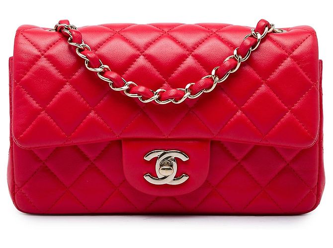 Chanel Red Mini Rectangular Classic Lambskin Single Flap