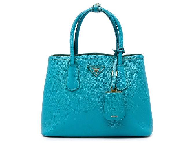 Prada Blue Medium Saffiano Cuir Double Satchel