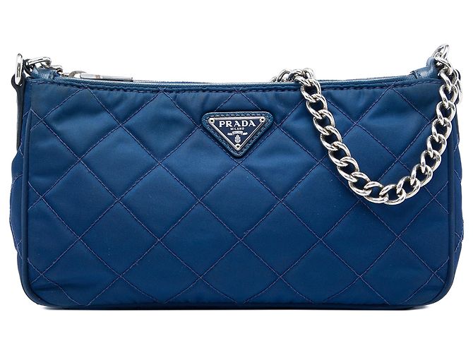 Sac Satchel Prada Blue Impuntu Tessuto