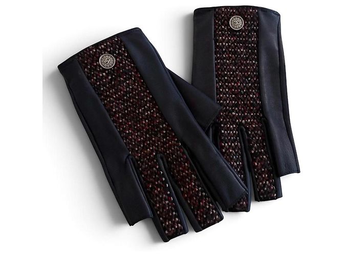 Chanel Luvas sem dedos em couro e tweed