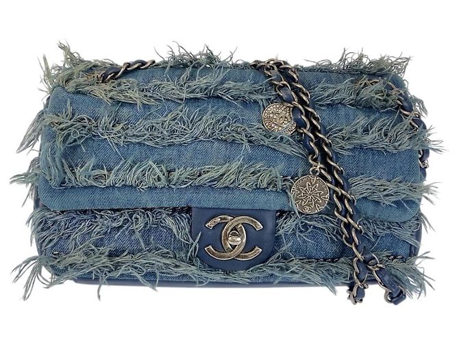 Bolsa de Ombro com Corrente em Couro e Denim Chanel Coco Mark Turn Lock