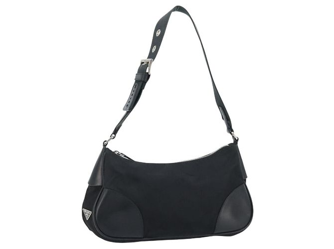 Borsa a spalla Prada in nylon e pelle nera