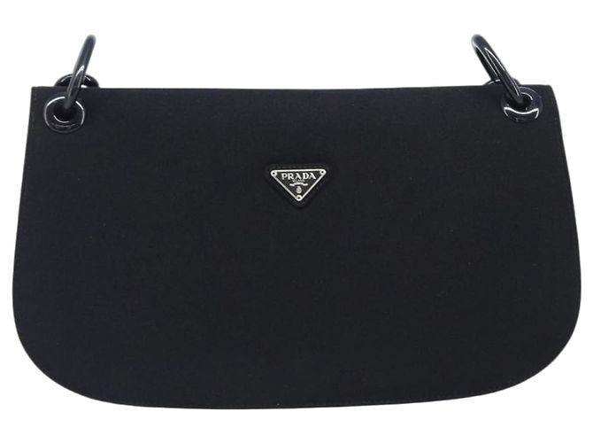 Prada Bolso Hombro Algodón Negro Cadena Plástico