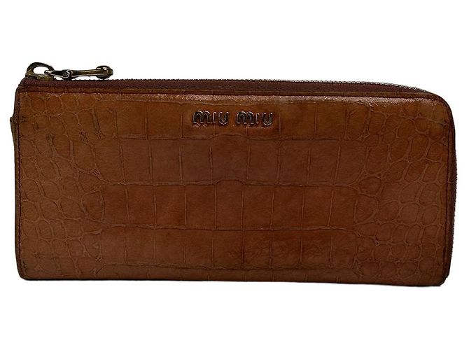 Vintage Miu Miu Crocodile-Effect Bifold Wallet c. Mid-2000s Light Brown
