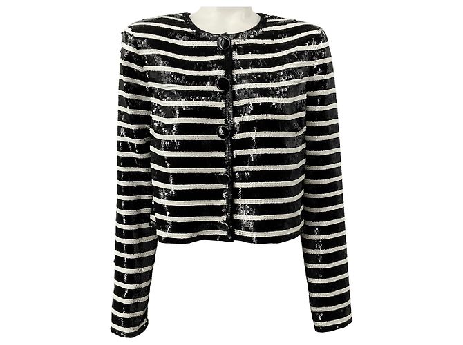 Veronica Beard Black / White Sequin Stripe Mickey Jacket