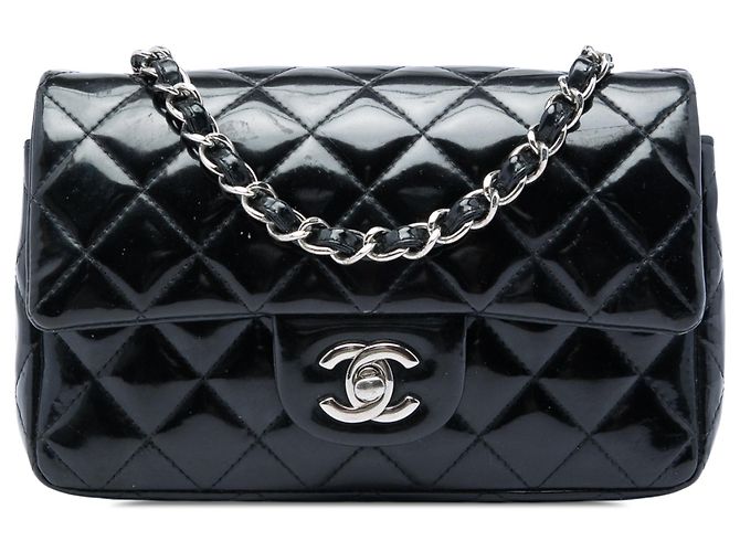 Borsa a tracolla Chanel Mini Rectangular Classic Patent Single Flap Nera
