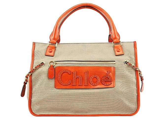 Chloé Saco Tote em lona e couro bege e castanho