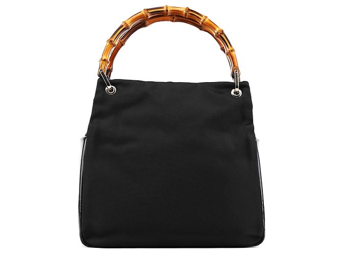 Bamboo Gucci 000 0166 Mala de nylon preta com pega de bambu