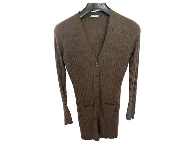 Chloé langer brauner Kaschmir-Rippstrick-Cardigan