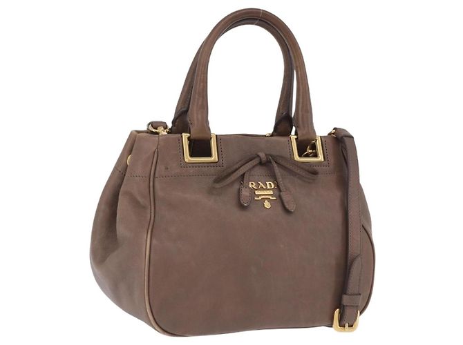 Sac à main PRADA en cuir 2way Marron Ton Or Auth BA15297 - Jerrillo