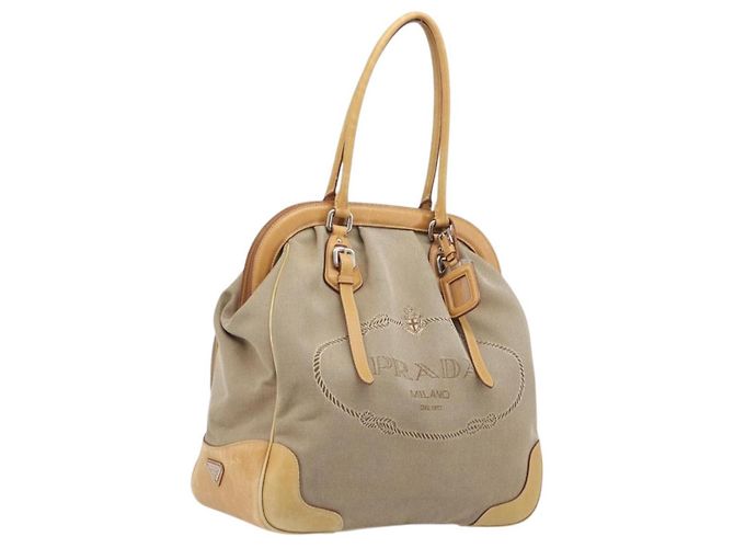 Sac à main PRADA Canvas Beige Silver Auth 206536 - Jerrillo