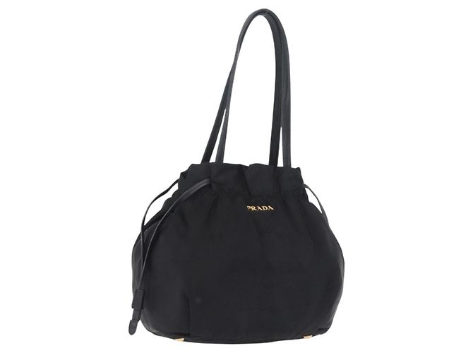 PRADA Tote Bag Nylon Schwarz Gold Auth 206537 - Jerrillo