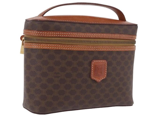 Céline CELINE Macadam Canvas Vanity Pouch PVC Brown Gold Auth 207156 - Jerrillo