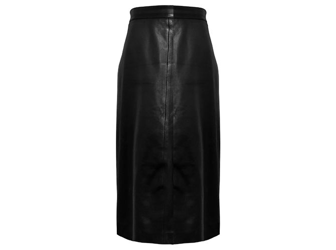 Givenchy Black Lambskin Leather Skirt with Silver Back Zip